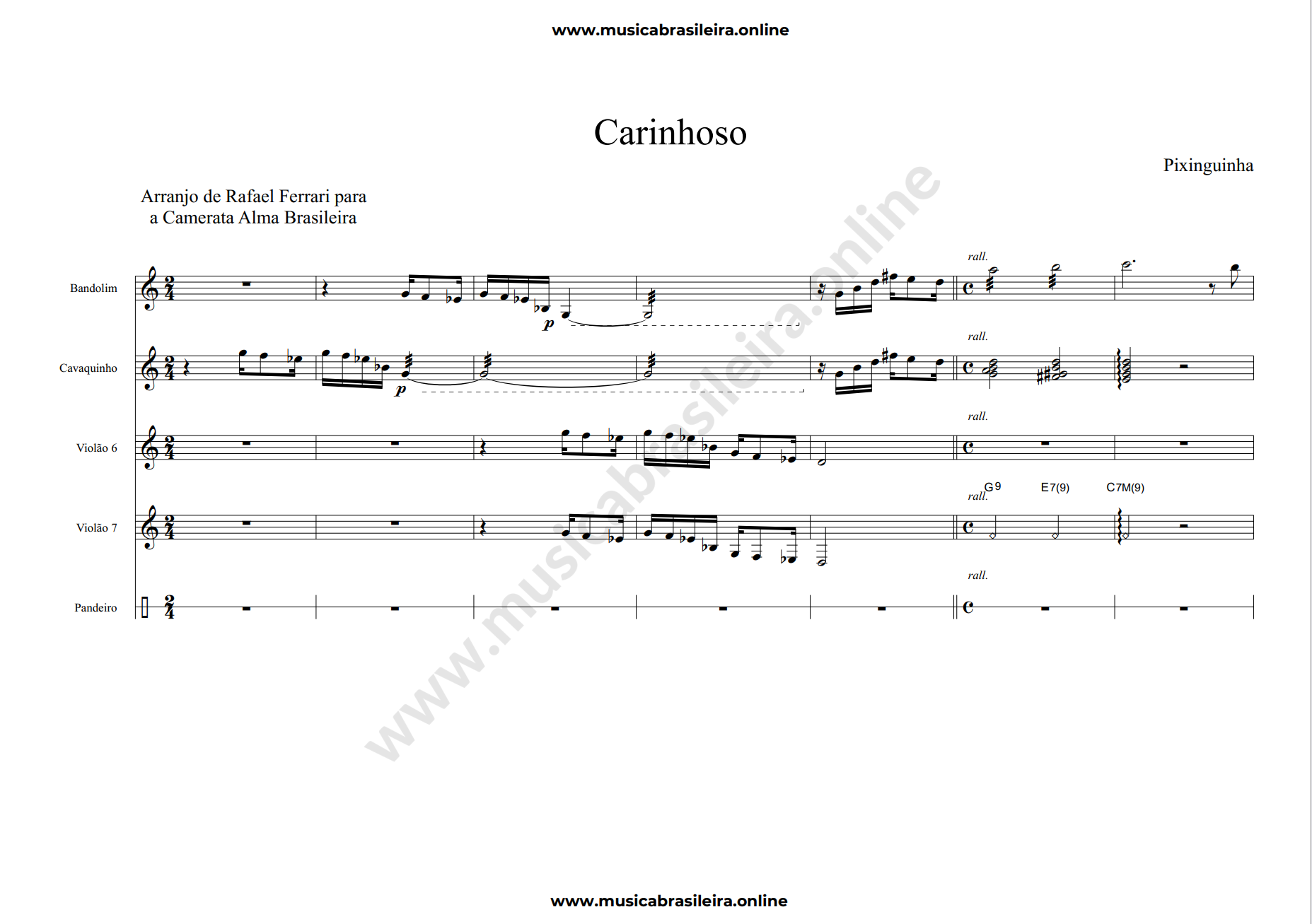 PARTITURA Carinhoso (Pixinguinha) Arranjo de Rafael Ferrari para a Camerata Brasileira Pag 1