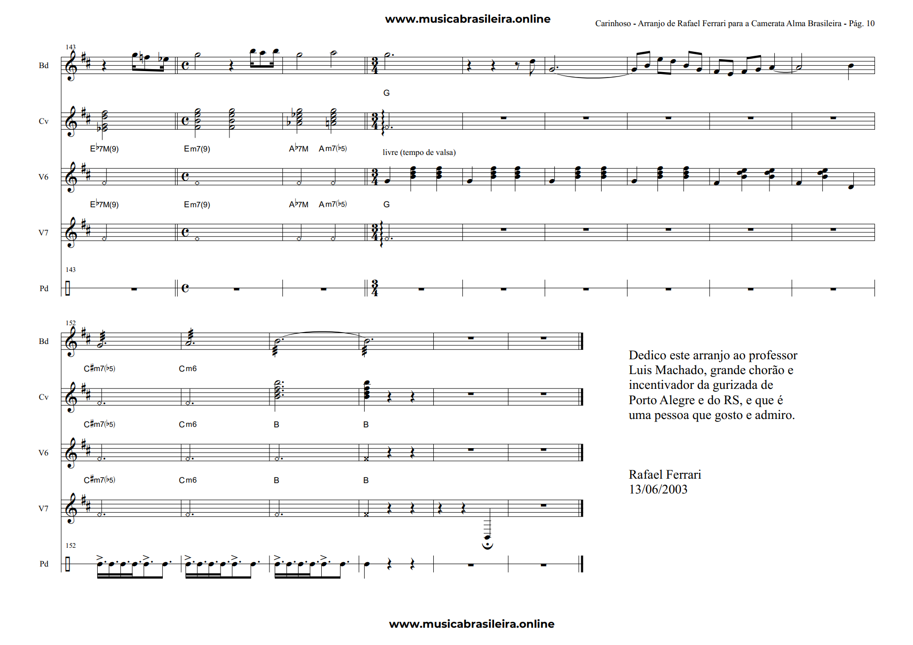 PARTITURA Carinhoso (Pixinguinha) Arranjo de Rafael Ferrari para a Camerata Brasileira Pag 10