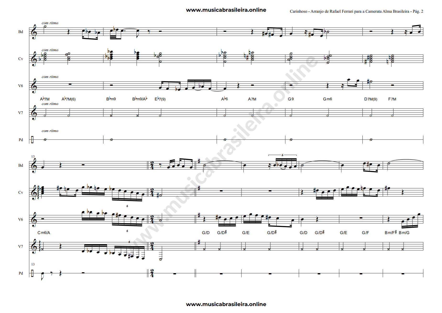 PARTITURA Carinhoso (Pixinguinha) Arranjo de Rafael Ferrari para a Camerata Brasileira Pag 2