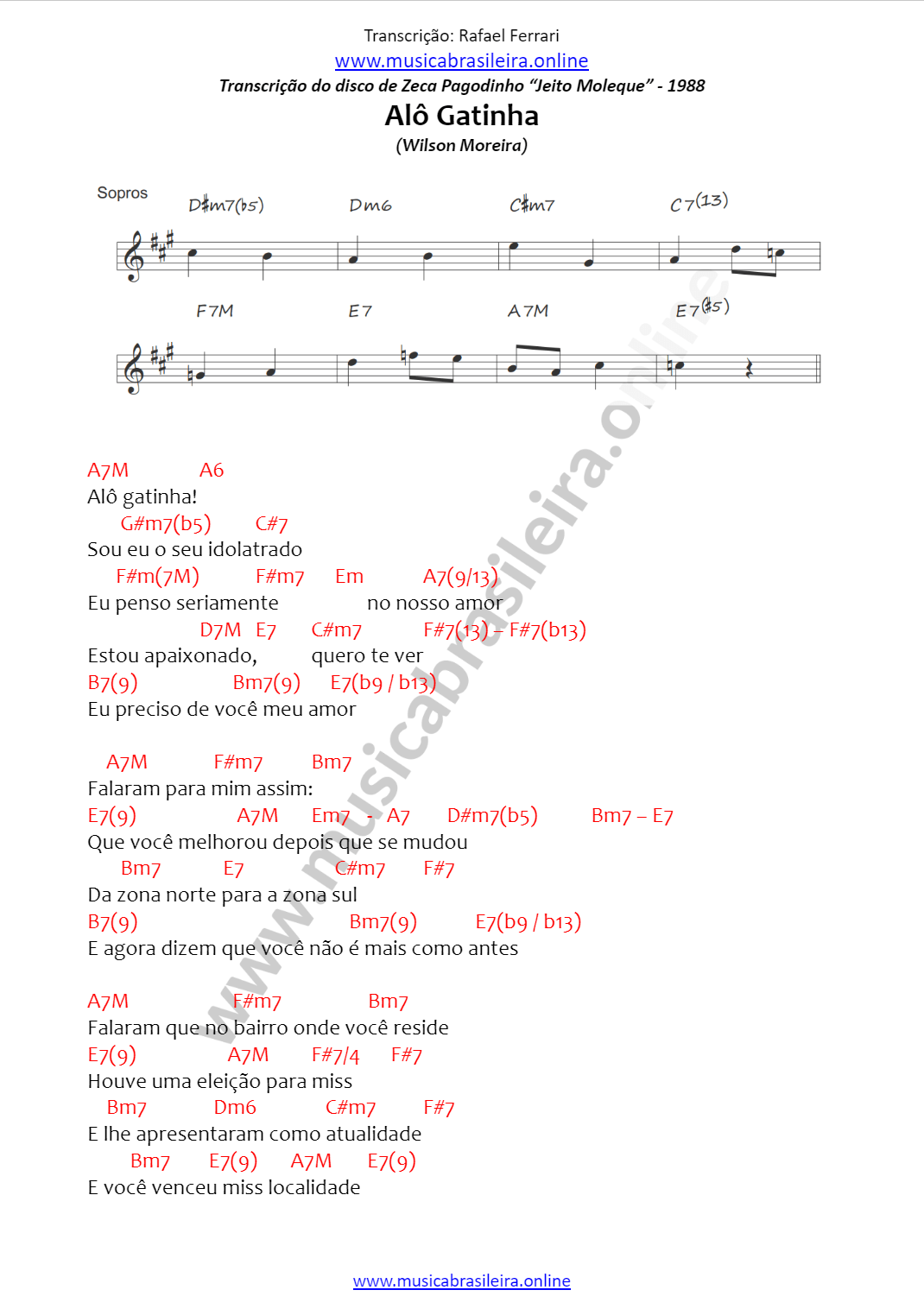 CIFRA Alo Gatinha (Zeca Pagodinho) Pag 1