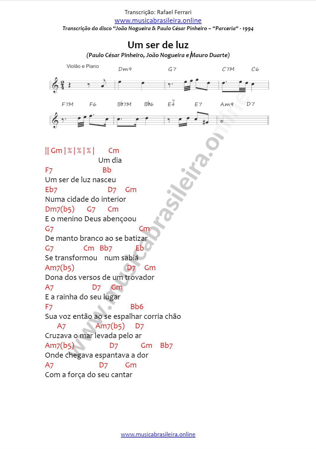 CIFRA Um ser de luz (João Nogueira e Paulo Cesar Pinheiro) Pag 1