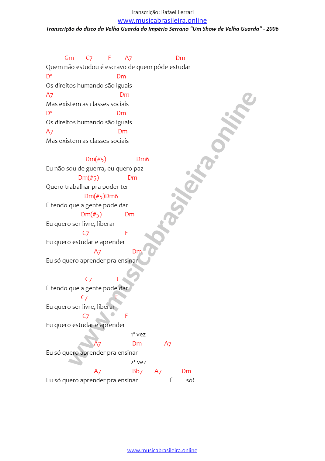 CIFRA A humanidade (Velha Guarda do Império Serrano) Pag 2