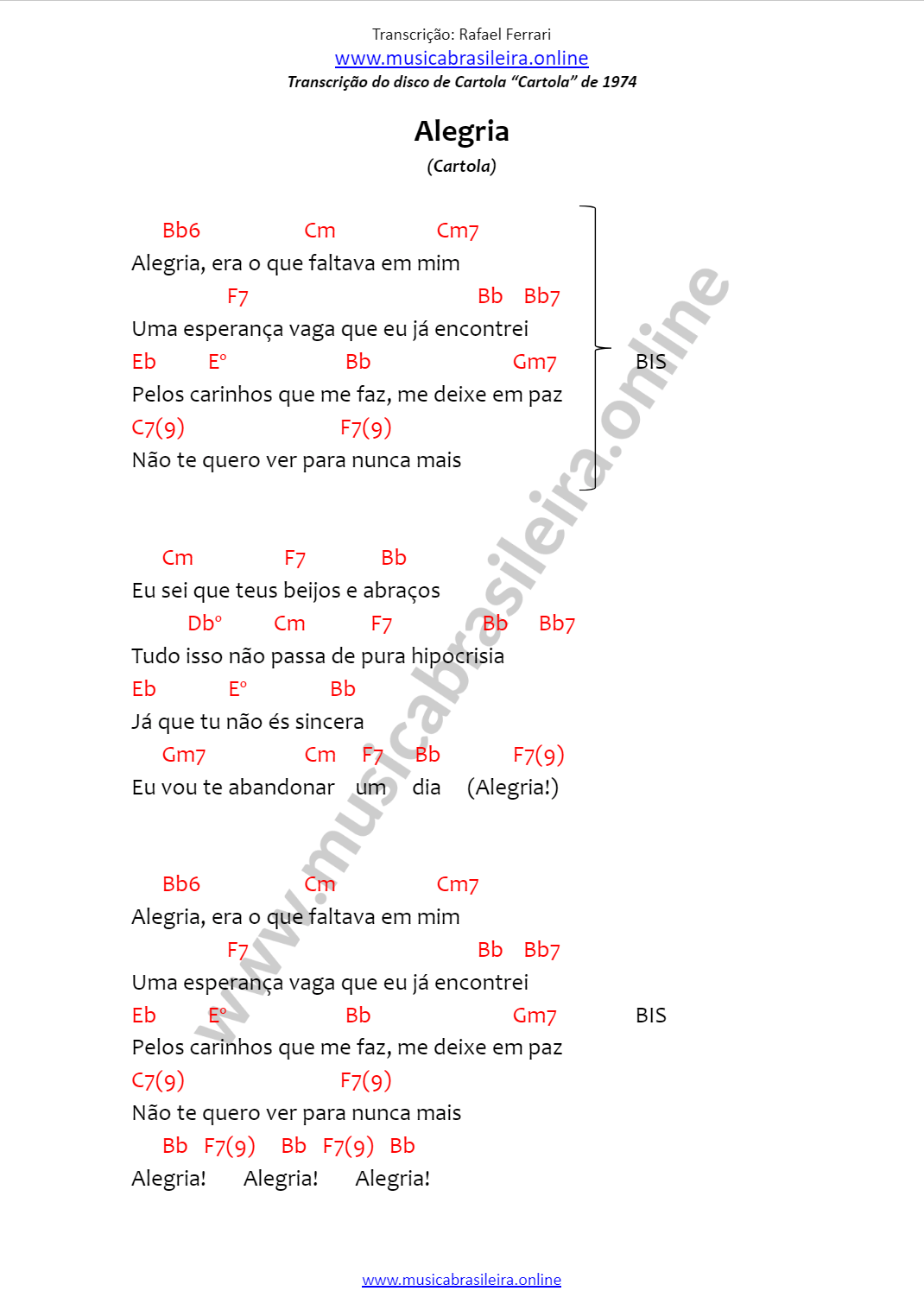 CIFRA Alegria (Cartola)