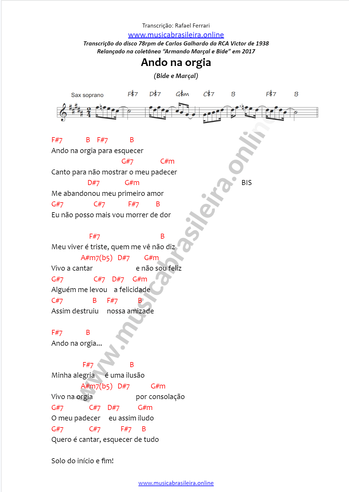 CIFRA Ando na orgia (Bide e Marçal)