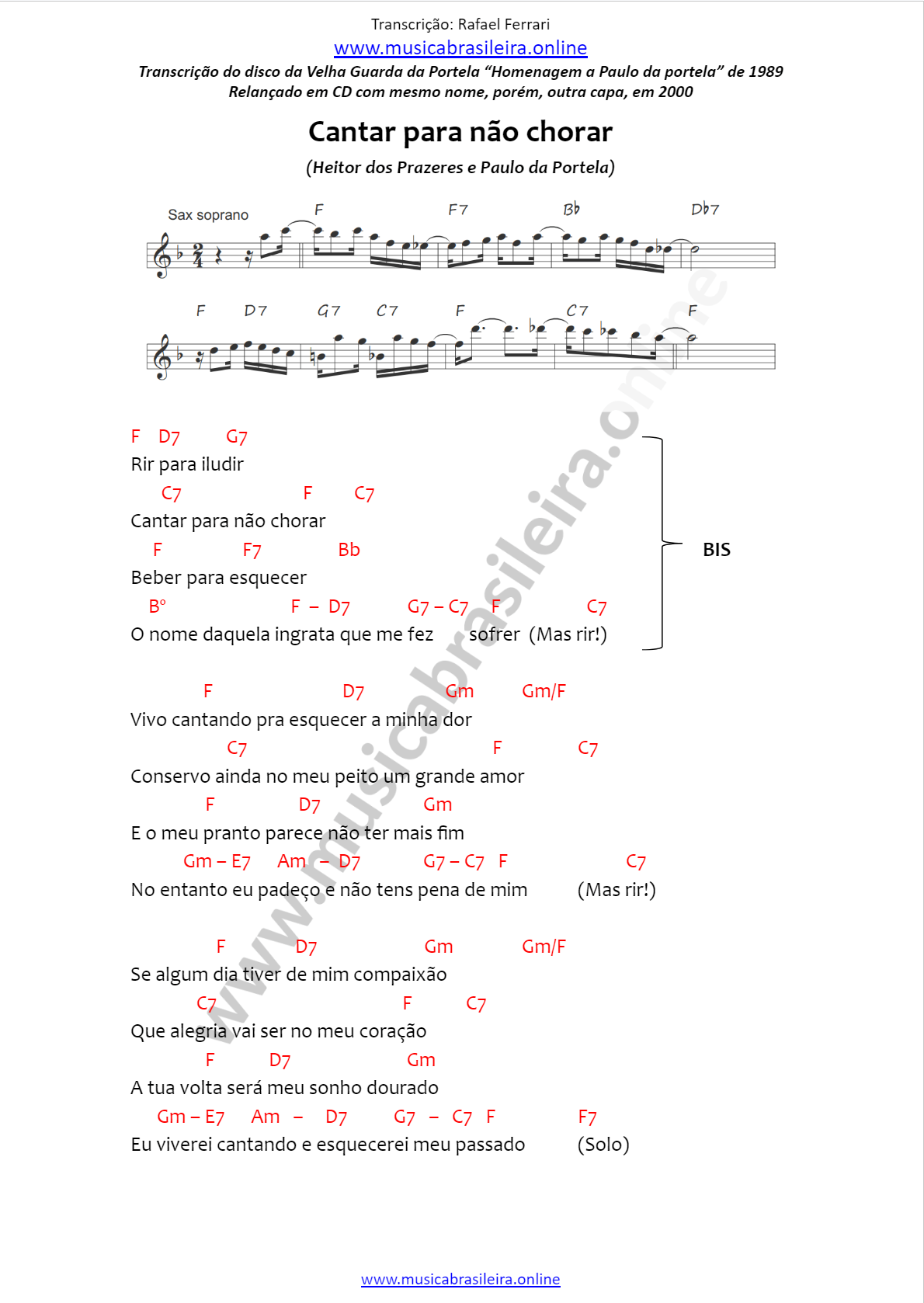 CIFRA Cantar para nao chorar (Velha Guarda da Portela) Pag 1