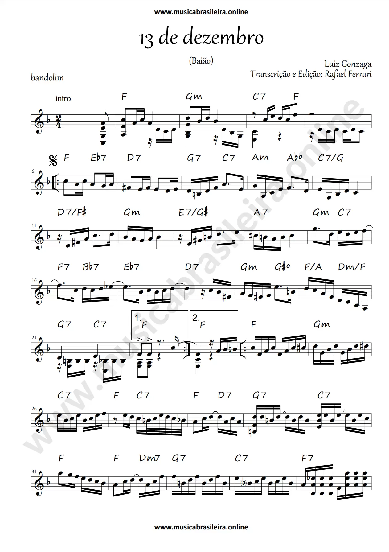 PARTITURA 13 de dezembro (Luiz Gonzaga) Pag 1