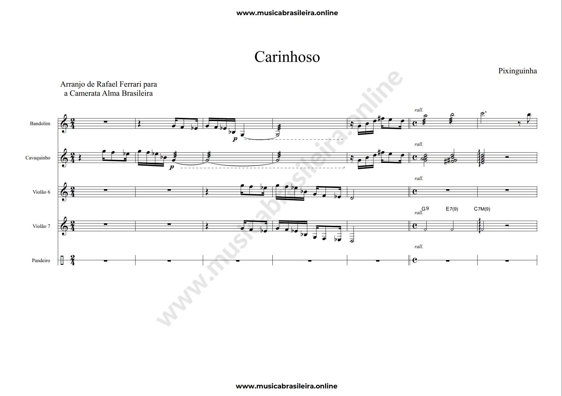 PARTITURA Carinhoso (Pixinguinha) Arranjo de Rafael Ferrari para a Camerata Brasileira Pag 1