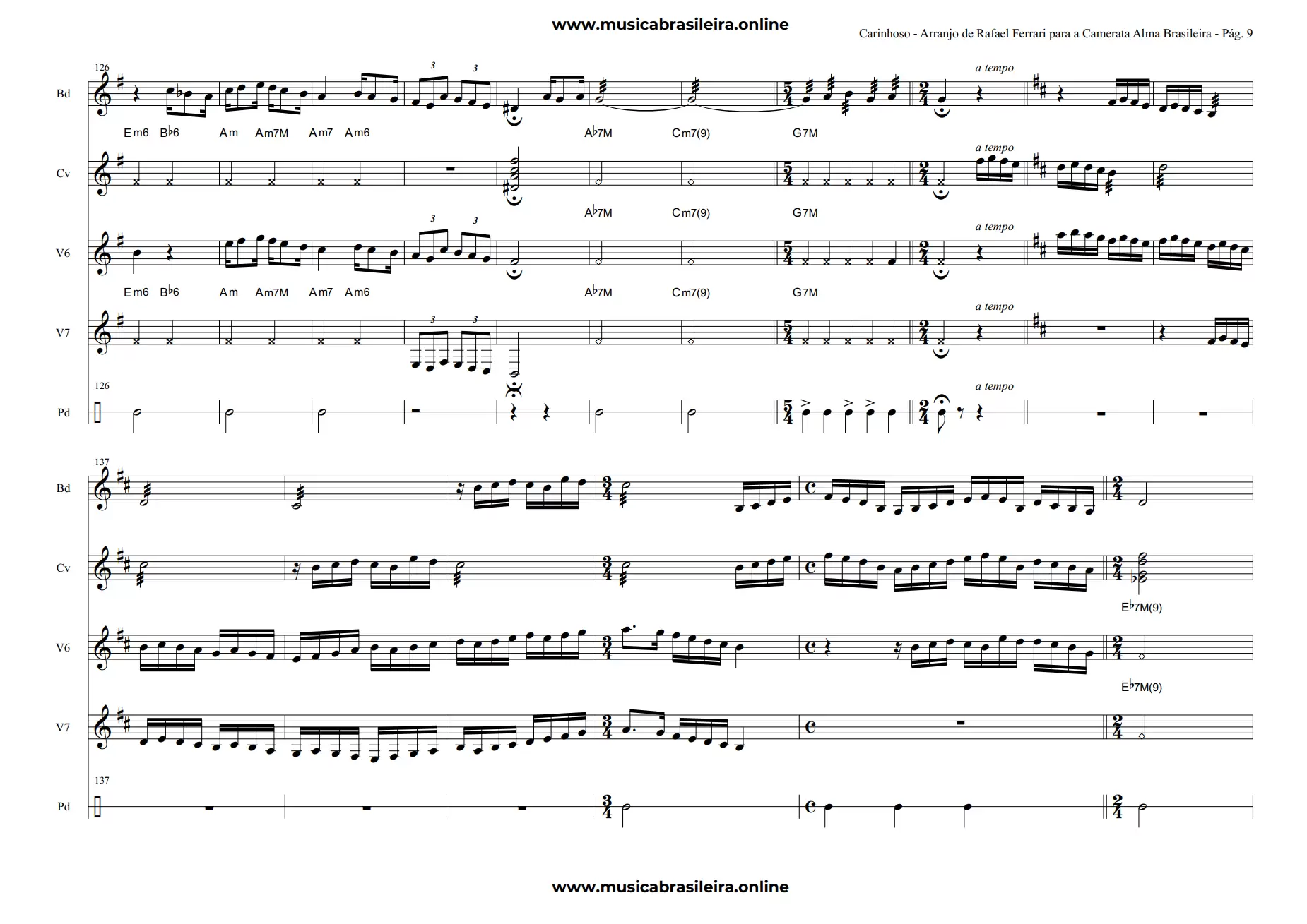 PARTITURA Carinhoso (Pixinguinha) Arranjo de Rafael Ferrari para a Camerata Brasileira Pag 9