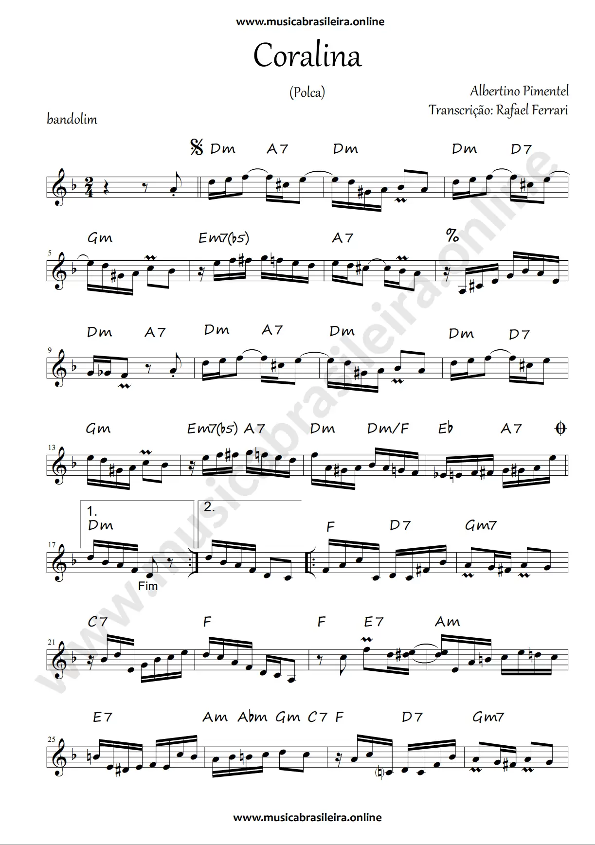 PARTITURA Coralina (Albertino Pimentel) Pag 1