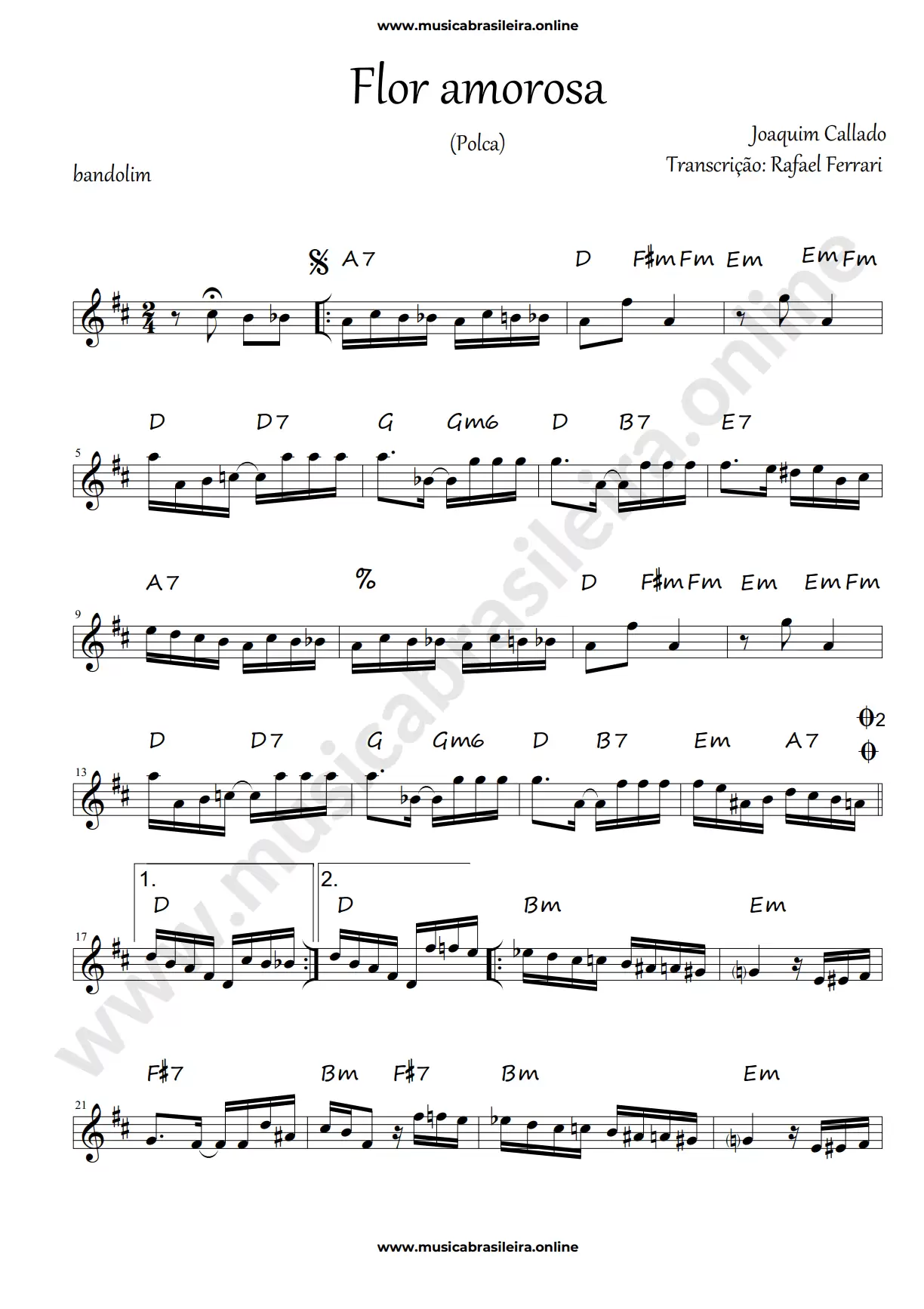 PARTITURA Flor amorosa (Joaquim Callado) Pag 1